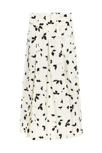 Alysi women’s flowing ivory skirt with subtle pleats and delicate black leaf print multicolor design