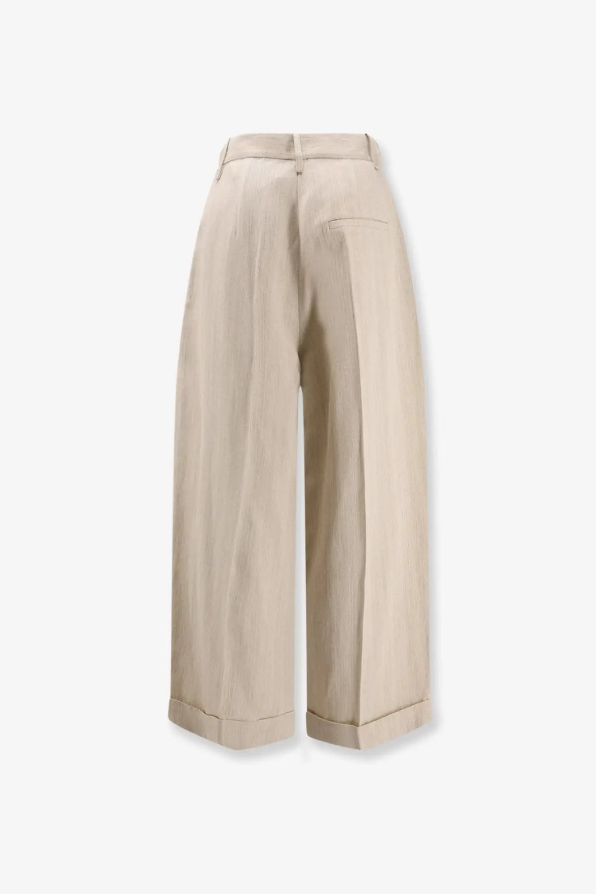 Alysi women’s beige wide-leg viscose and linen trousers with tailored waistband and rolled cuffs in white