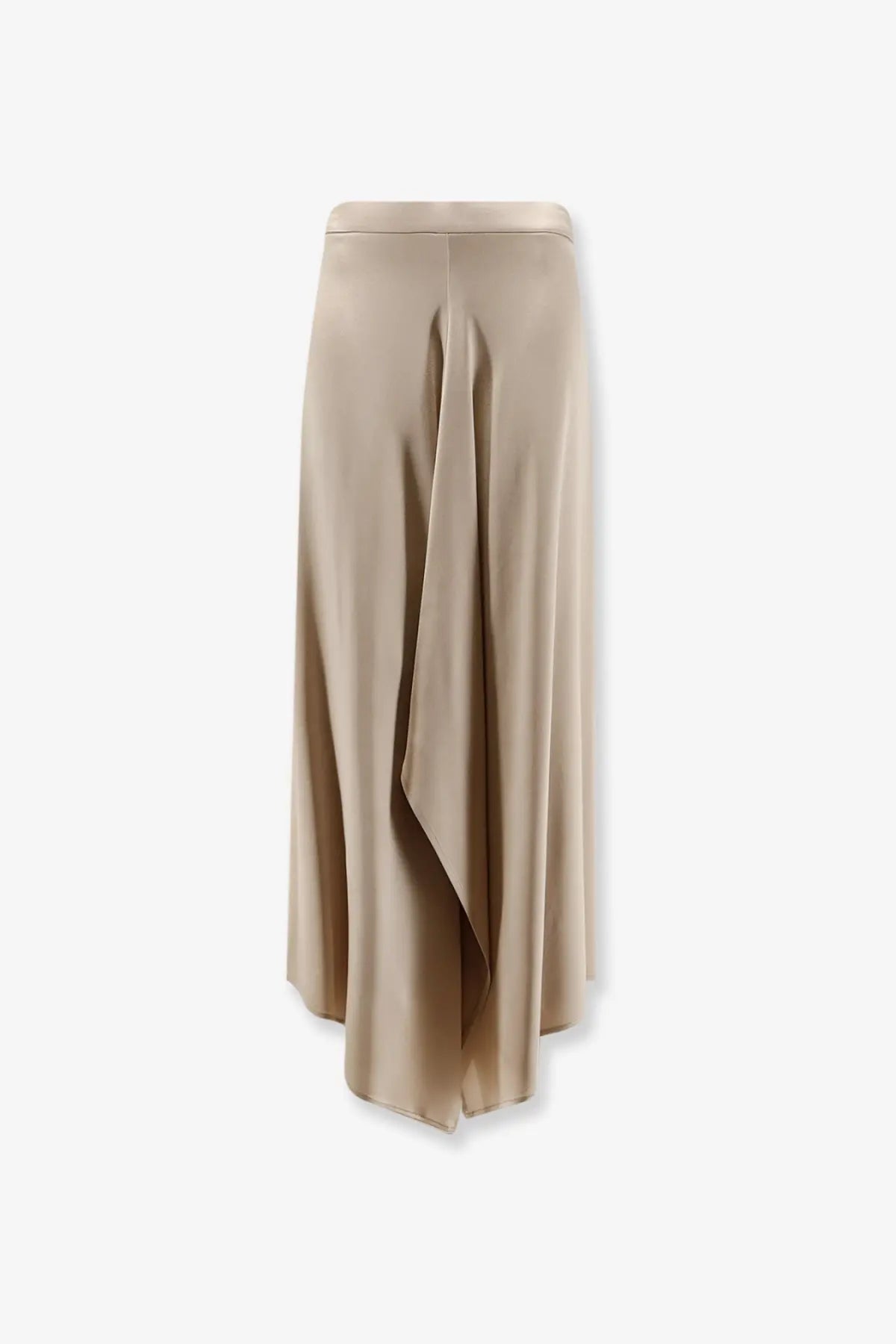 Beige satin midi skirt alysi women’s satin skirt petalo with a flowing asymmetrical hemline