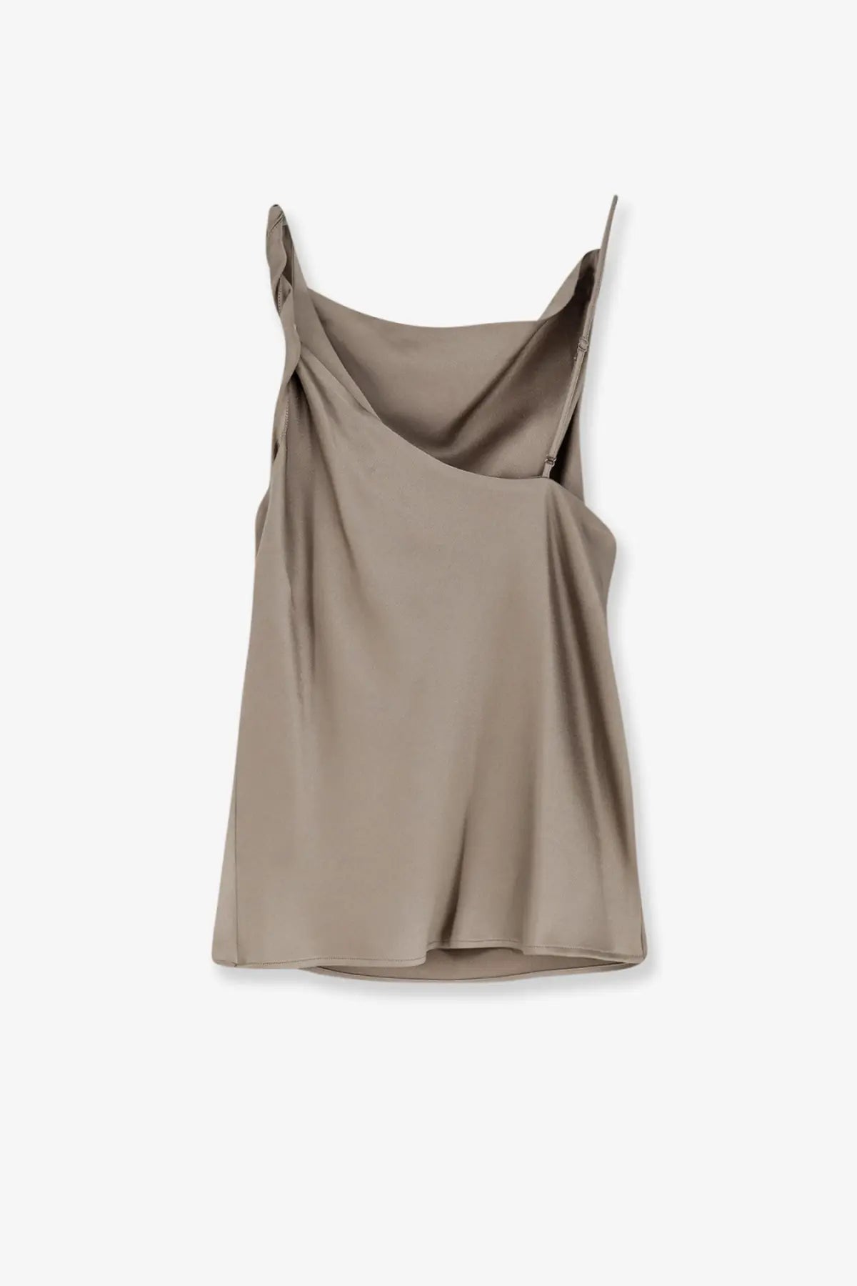 Alysi women’s beige satin camisole with thin straps and a draped asymmetrical neckline