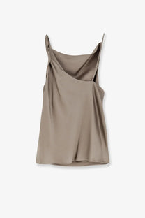 Alysi women’s beige satin camisole with thin straps and a draped asymmetrical neckline