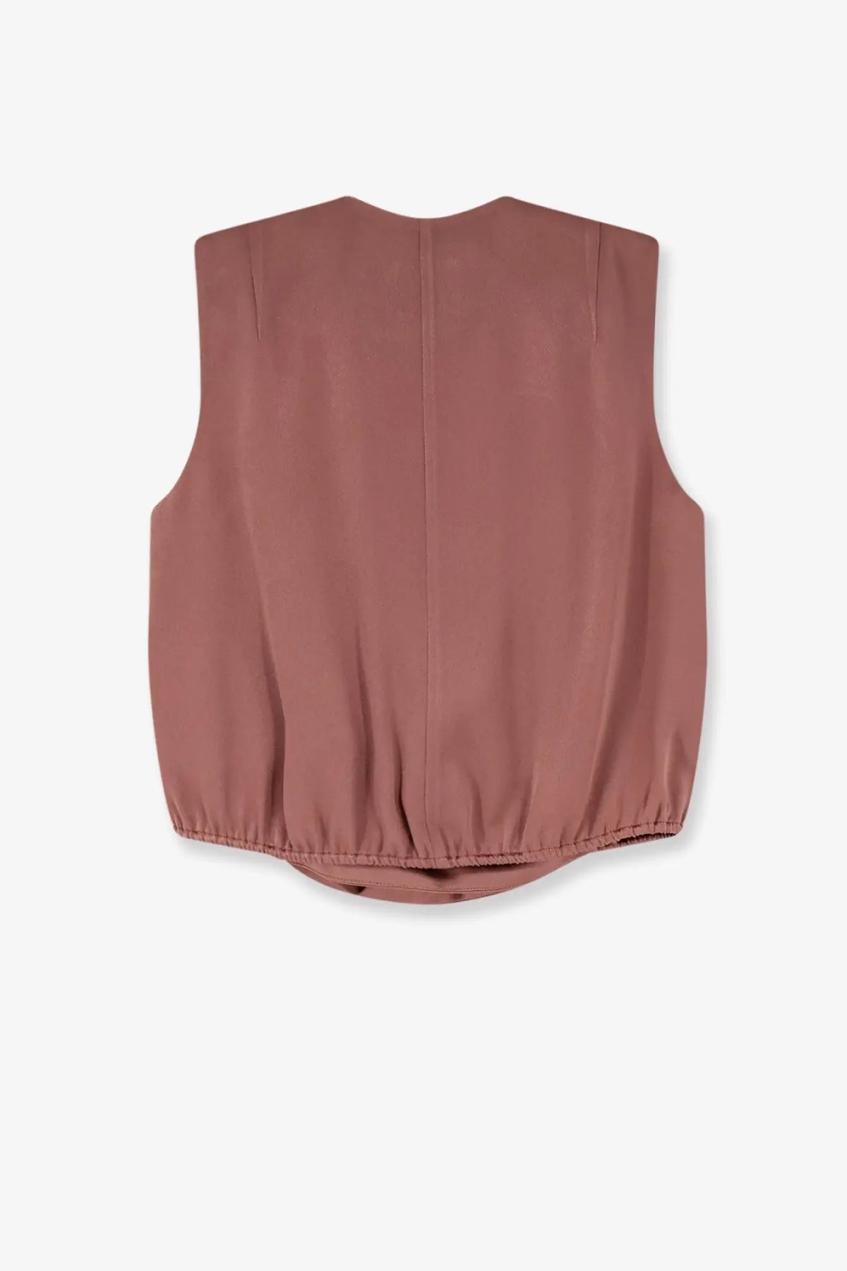 Alysi women’s soft mauve satin sleeveless vest with relaxed fit and elasticated hem for stylish layering