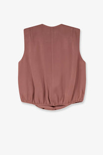 Alysi women’s soft mauve satin sleeveless vest with relaxed fit and elasticated hem for stylish layering