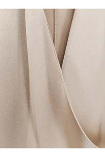 Beige satin top by alysi with smooth flowing drape and subtle sheen ideal for elegant wear