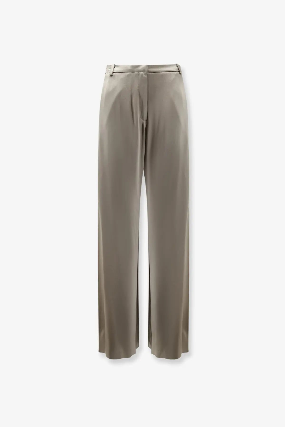 Alysi women’s satin trousers beige with silk-like taupe wide-leg design high waist and subtle front pleats