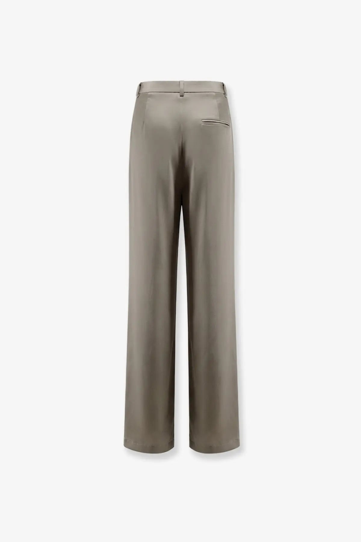 Alysi women’s satin trousers beige wide-leg pant in matte taupe with smooth satin finish and subtle back pocket detail
