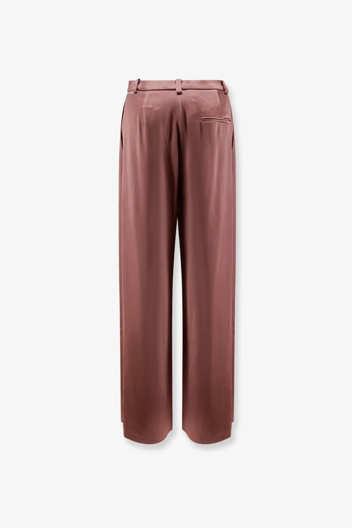 Alysi women’s satin trousers in mauve wide-leg design with subtle sheen and clean tailoring