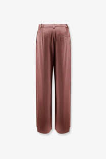 Alysi women’s wide-leg satin trousers in mauve with subtle sheen and clean tailoring