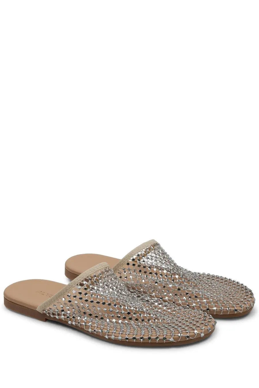 Alysi women’s scarpa mule con strass silver mesh mules with woven studded design and tan leather insole