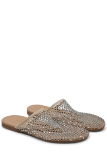 Alysi women’s scarpa mule con strass silver mesh mules with woven studded design and tan leather insole