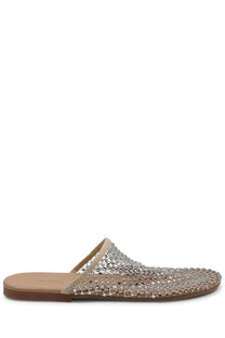 Alysi women’s scarpa mule silver rhinestone-embellished sandal with mesh upper and tan leather insole