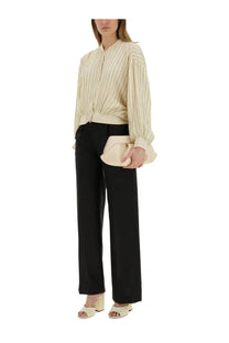 Cream-colored softly structured clutch with subtle gathered design and fabric trim complementing alysi women’s silk bomber jacket white