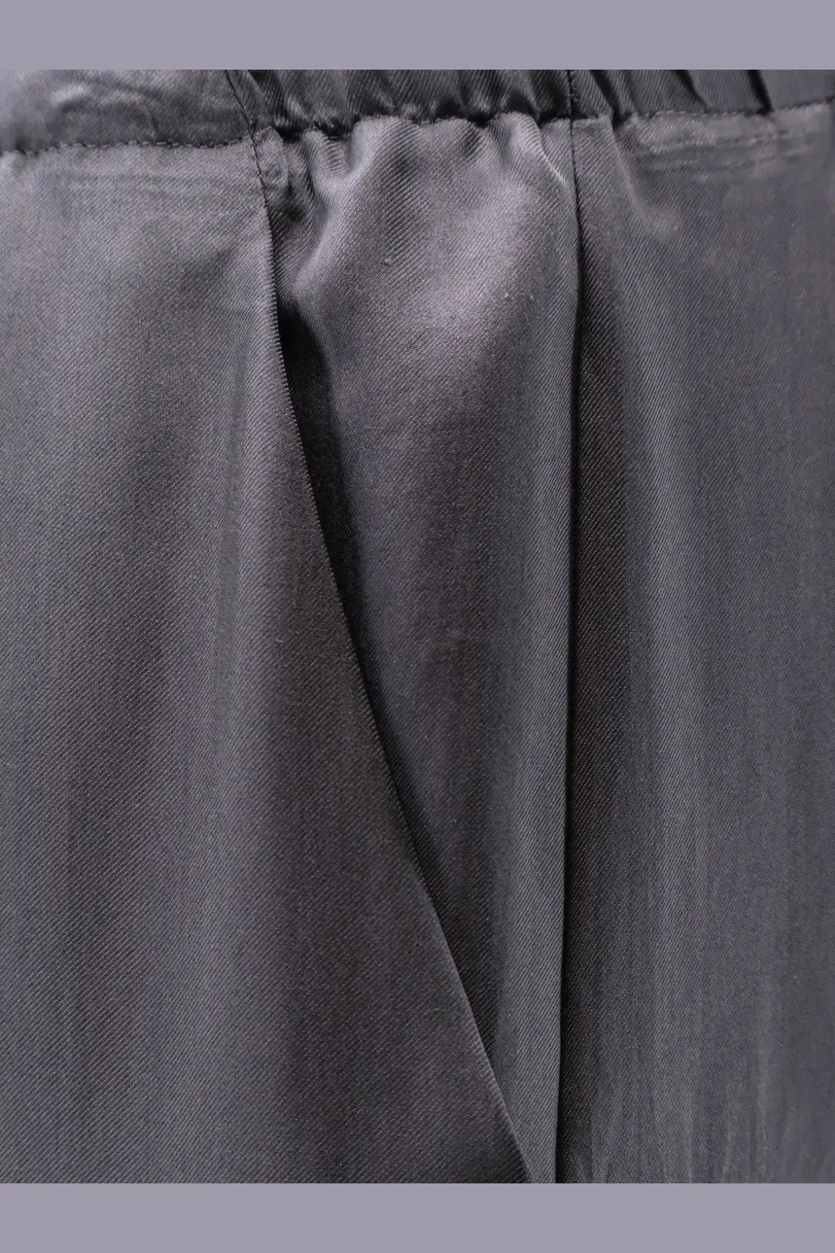 Alysi women’s dark gray silk satin trousers with smooth glossy finish and elastic waistband