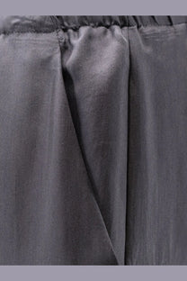 Alysi women’s dark gray silk satin trousers with smooth glossy finish and elastic waistband