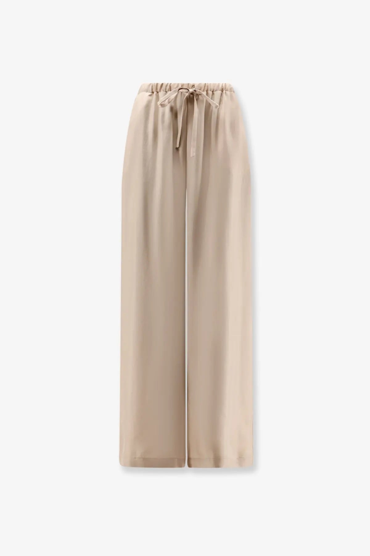 Beige silk wide-leg trousers with a drawstring waistband from alysi womens silk trousers petalo collection