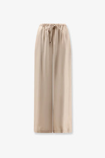 Beige silk wide-leg trousers with a drawstring waistband from alysi womens silk trousers petalo collection