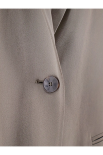 Alysi women’s single breasted satin blazer beige with a sleek metallic button featuring four holes and subtle sheen