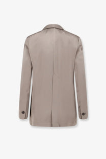 Alysi women’s beige single breasted satin blazer with sleek minimalist design and subtle sheen