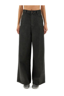 Alysi women’s super flare black denim pants with high-waisted wide-leg cut and classic front pockets