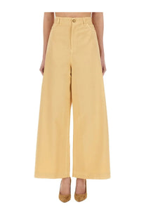 Alysi women’s superflare sporty pants yellow with cream-colored high-waisted wide-leg trousers and minimalist design