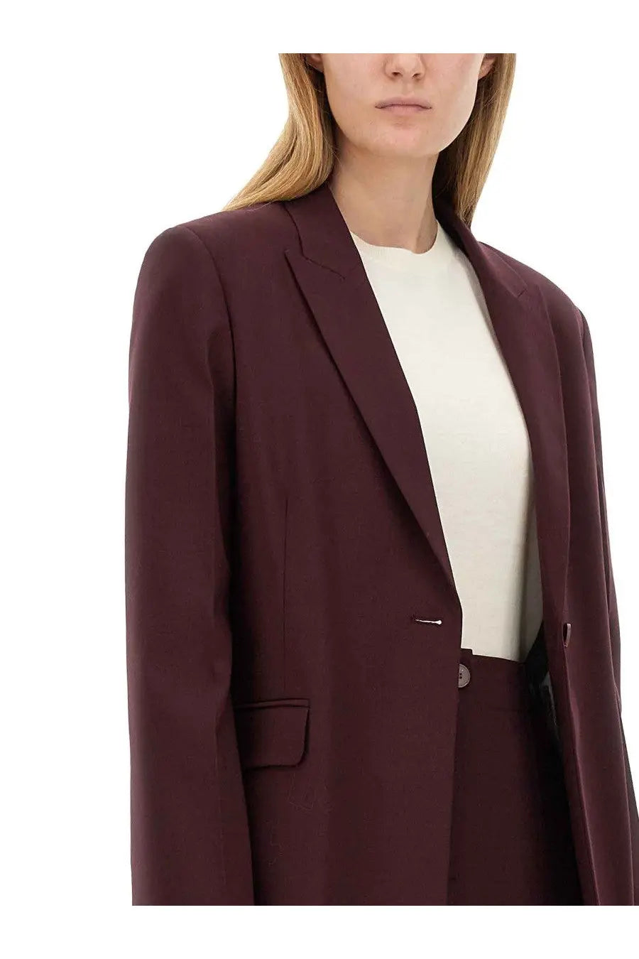 Alysi women’s tailored burgundy blazer with sleek structured silhouette and notched lapels for formal wear