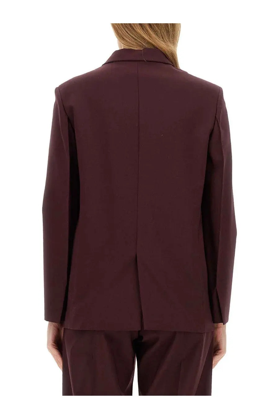 Alysi women’s tailored jacket red featuring a sleek burgundy blazer with structured silhouette and clean lines