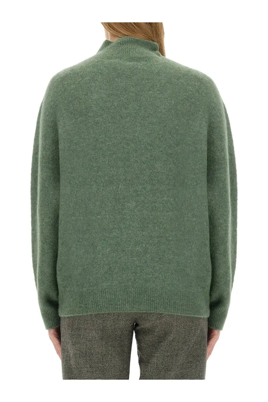 Alysi women’s olive green knit turtleneck shirt with soft fabric and ribbed cuffs for cozy wear