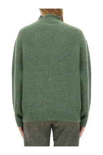 Alysi women’s olive green knit turtleneck shirt with soft fabric and ribbed cuffs for cozy wear