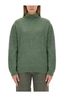 Alysi women’s olive green soft turtleneck sweater with textured knit and ribbed cuffs