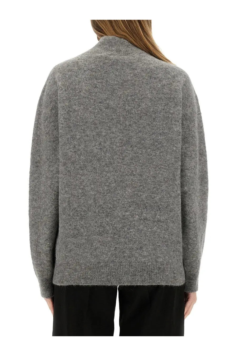 Alysi women’s grey heathered knit turtleneck sweater with a relaxed fit and ribbed cuffs