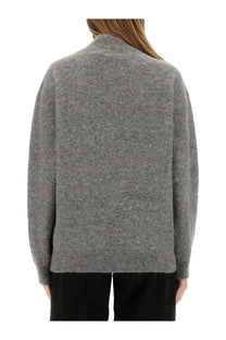Alysi women’s grey heathered knit turtleneck sweater with a relaxed fit and ribbed cuffs
