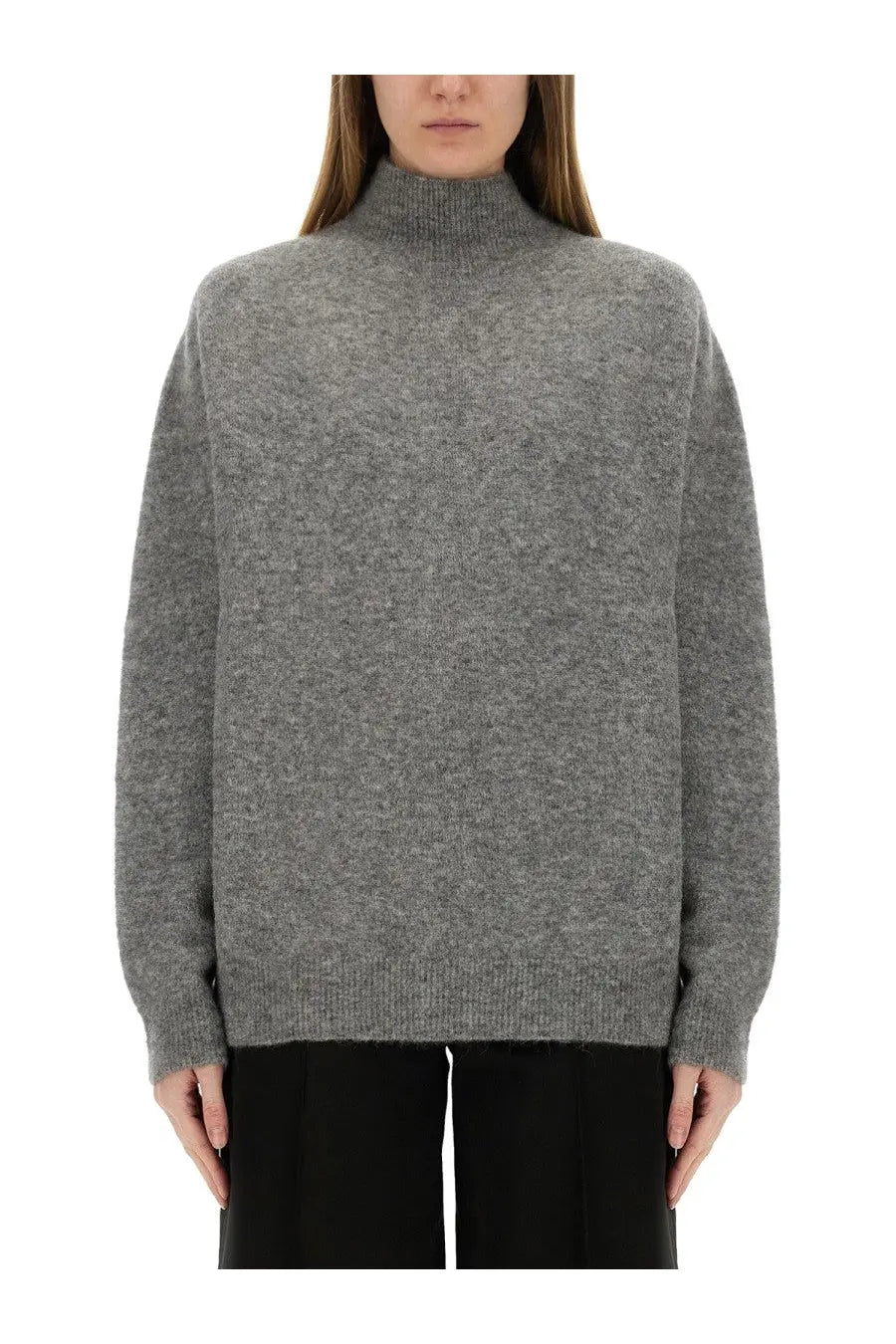 Alysi women’s soft heather gray turtleneck sweater with relaxed fit and ribbed cuffs in comfortable fabric