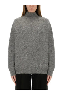 Alysi women’s soft heather gray turtleneck sweater with relaxed fit and ribbed cuffs in comfortable fabric