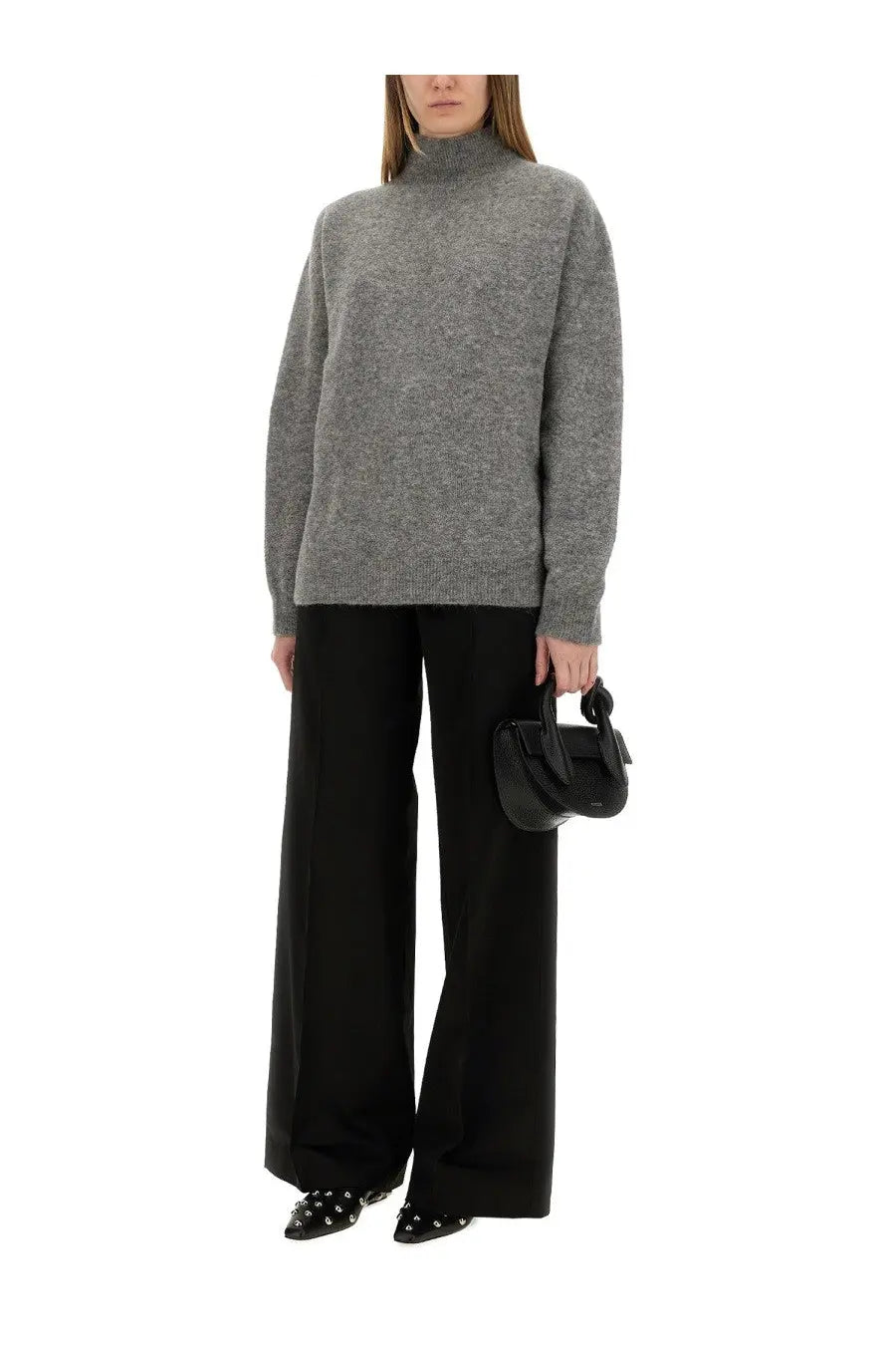 Alysi women’s soft heather gray turtleneck shirt with relaxed fit and subtle textured knit