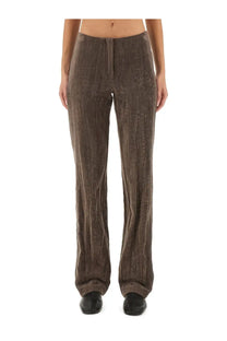 Alysi women’s velvet crinkle slim brown corduroy trousers with straight leg cut and subtle vertical ribbing