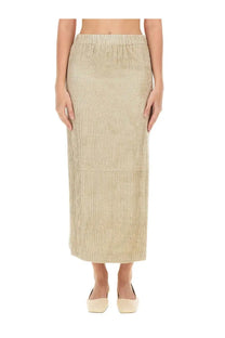 Beige alysi women’s velvet midi skirt with ribbed corduroy texture and elastic waistband