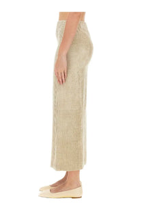 Alysi women’s beige velvet wide-leg skirt with relaxed fit and subtle vertical ribbing in corduroy texture