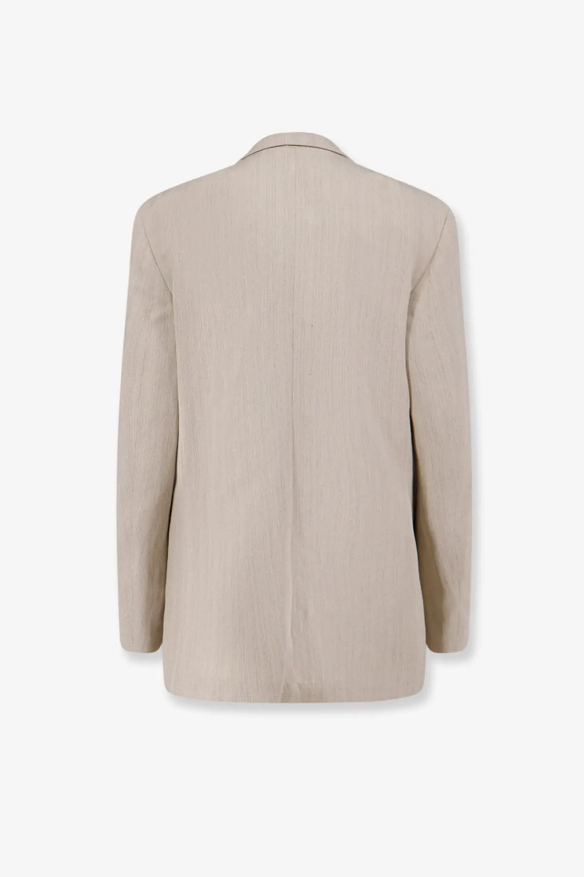 Beige alysi women viscose and linen blazer with subtle vertical ribbed pattern in white color