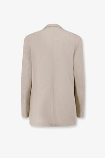 Beige alysi women viscose and linen blazer with subtle vertical ribbed pattern in white color