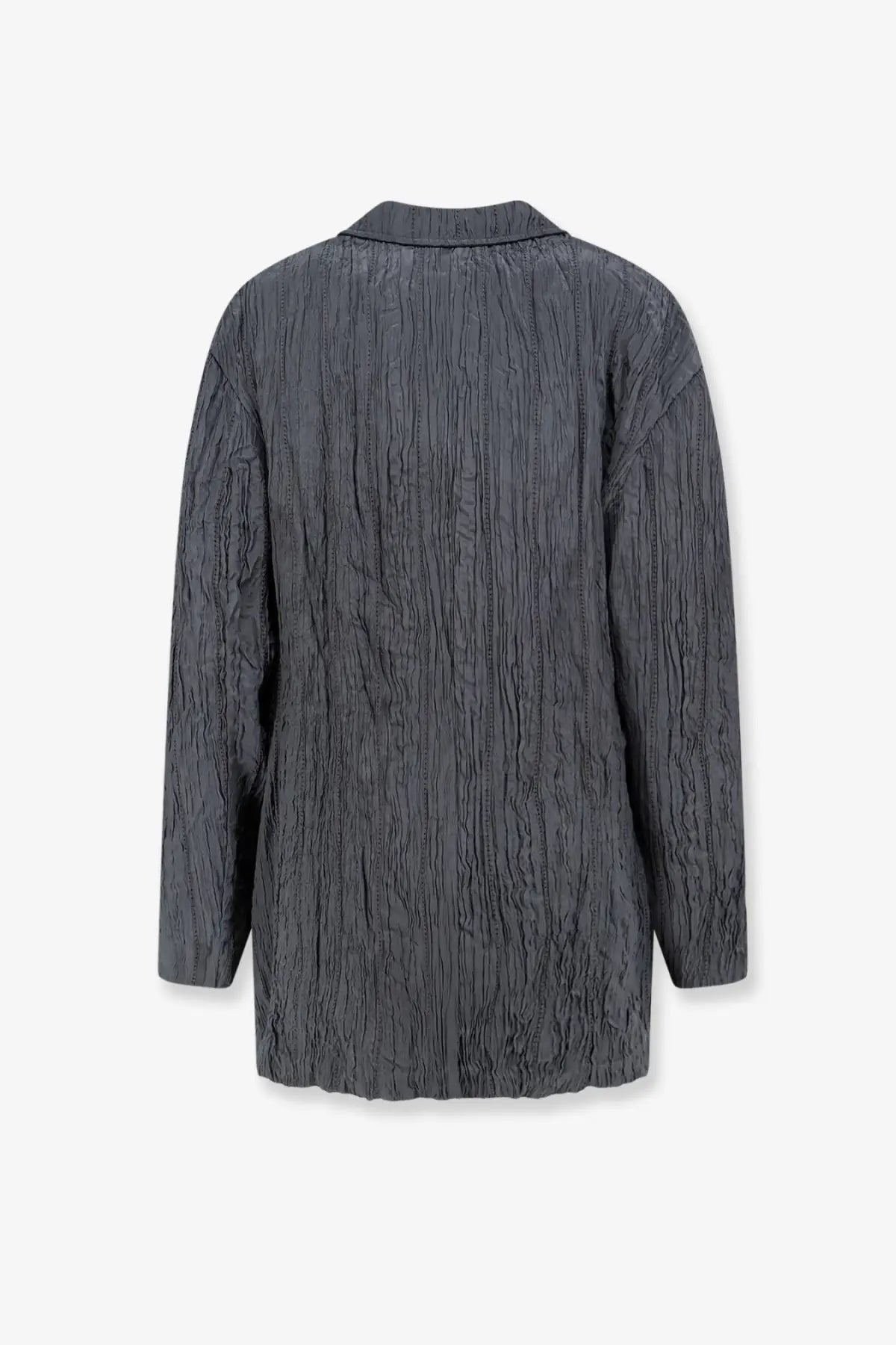Alysi women’s wrinkled dark gray textured blazer with subtle vertical ribbed pattern and structured collar