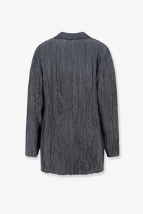 Alysi women’s wrinkled dark gray textured blazer with subtle vertical ribbed pattern and structured collar