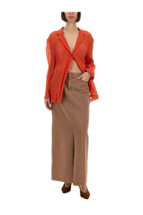 Alysi women’s wrinkled effect shirt in vibrant orange flowing silk with a relaxed fit and asymmetrical front detail