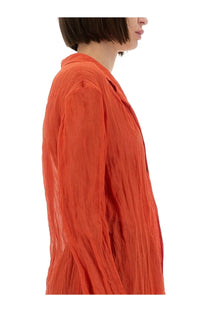 Alysi women’s red wrinkled effect shirt with vibrant orange textured blouse, relaxed fit, and subtle vertical pleats