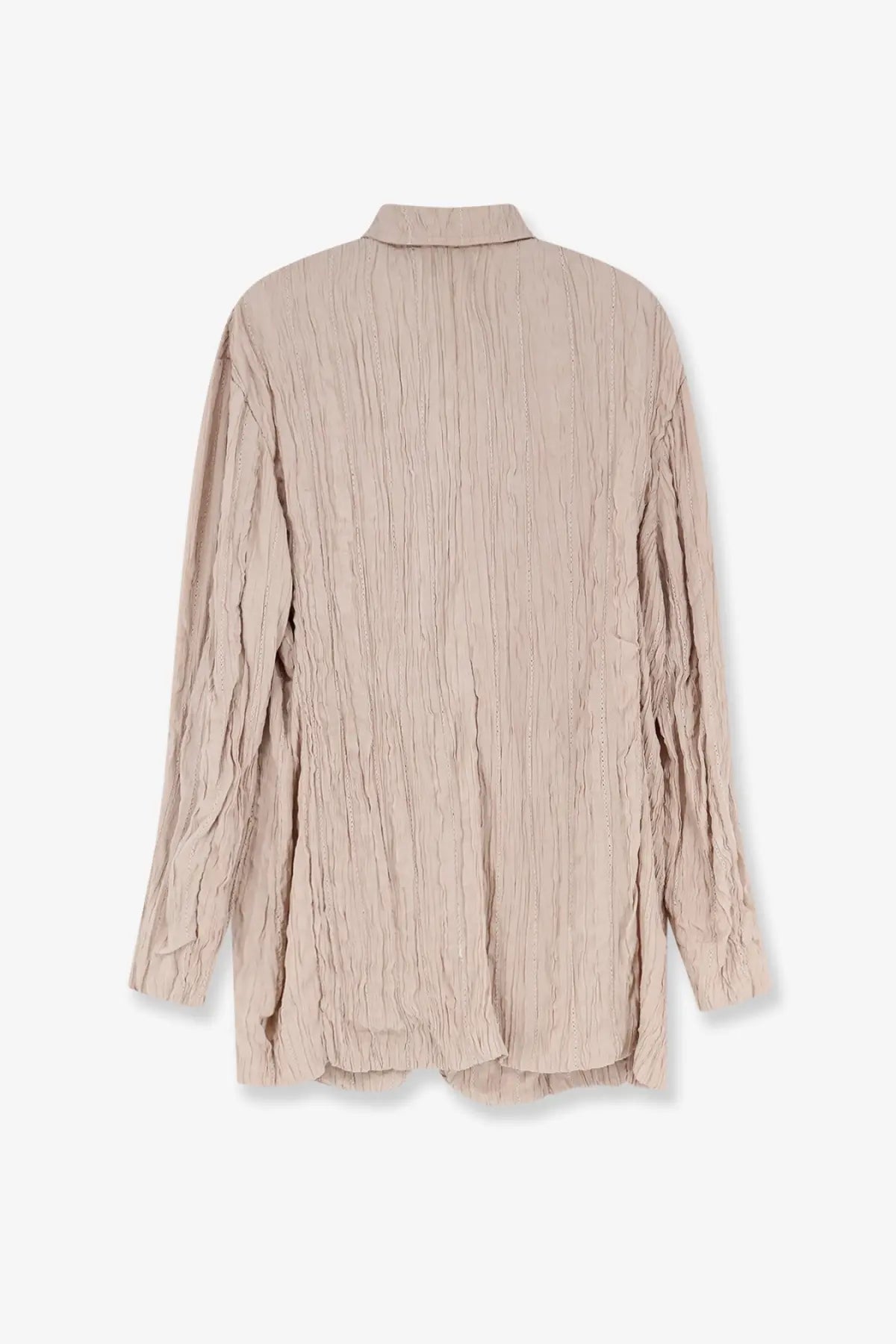 Beige textured long-sleeved shirt with subtle vertical ribbed pattern complementing alysi women’s wrinkled viscose pink blazer