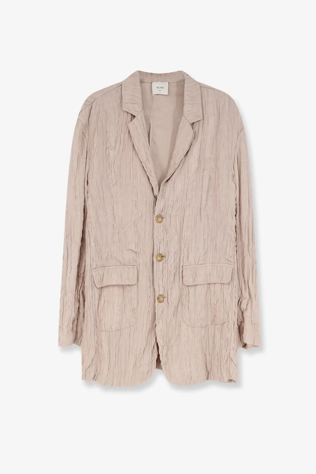 Alysi women’s wrinkled viscose blazer pink beige textured relaxed fit with three gold toned buttons