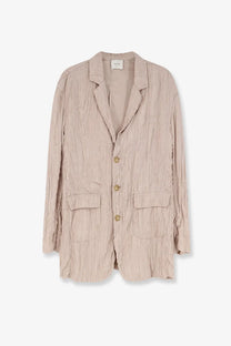 Alysi women’s wrinkled viscose blazer pink beige textured relaxed fit with three gold toned buttons