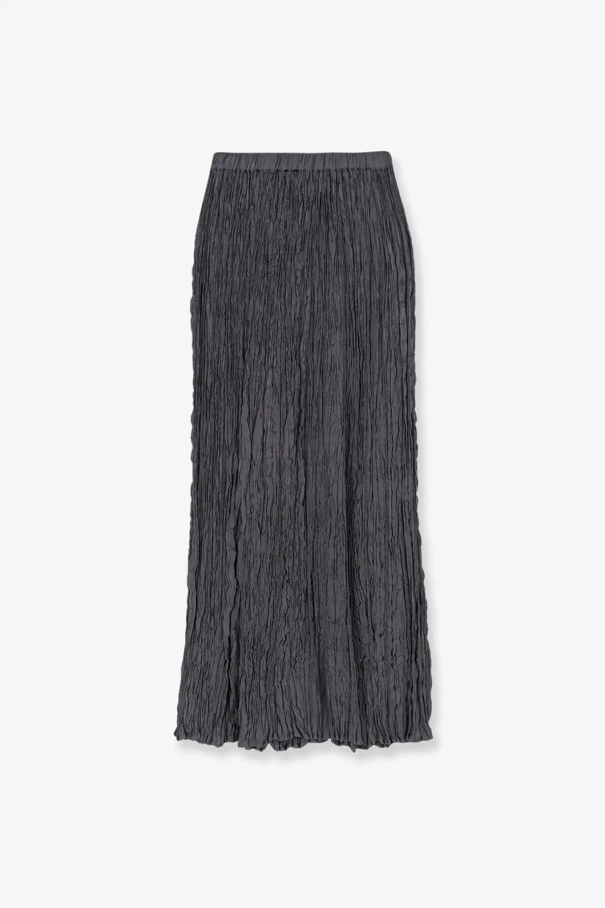 Alysi women’s wrinkled viscose dark gray pleated midi skirt with soft gathered texture and elastic waistband