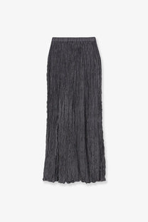 Alysi women’s wrinkled viscose dark gray pleated midi skirt with soft gathered texture and elastic waistband