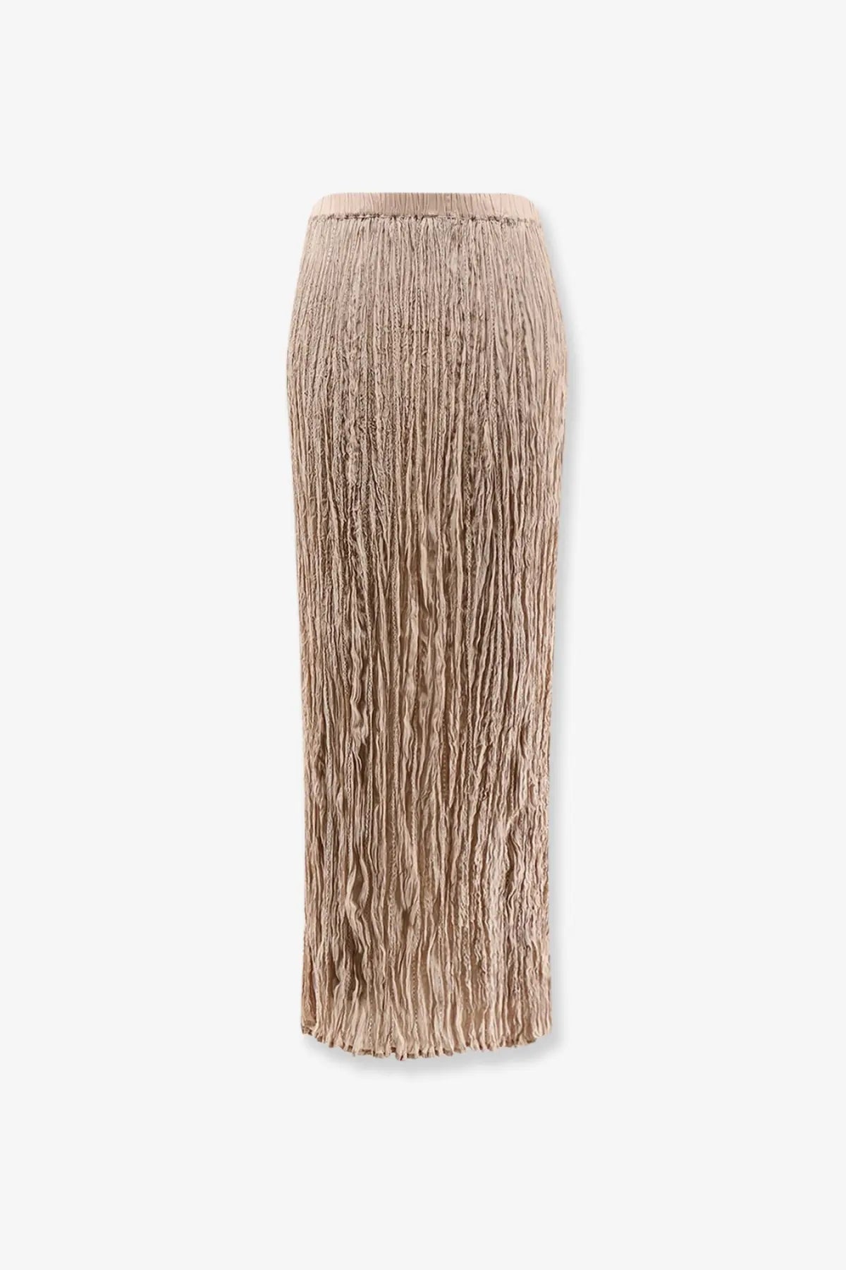 Alysi women’s pink viscose skirt with pleated textured fabric and ribbed waistband in a maxi length style