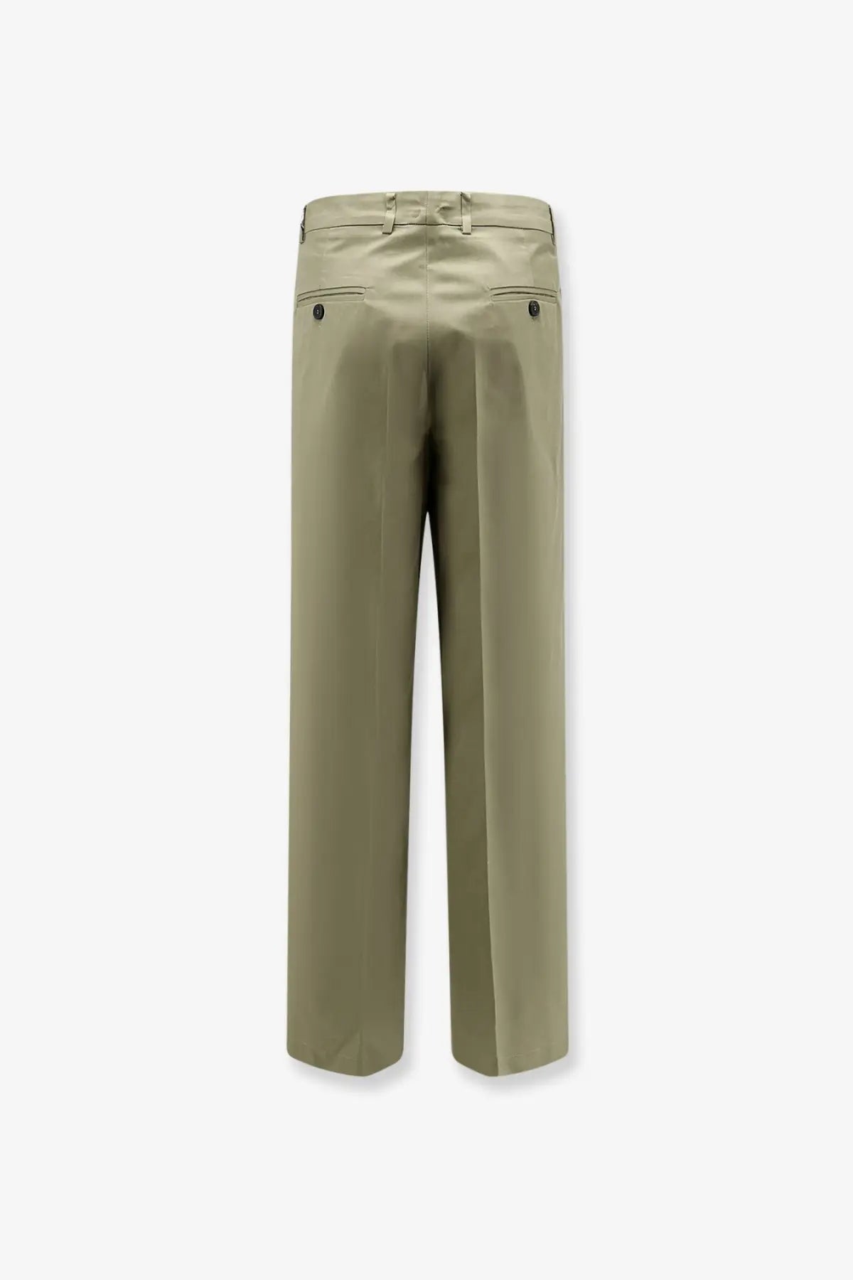Khaki-colored AMARÁNTO men’s cotton trousers army with a tailored fit and subtle back pleats shown from the back side